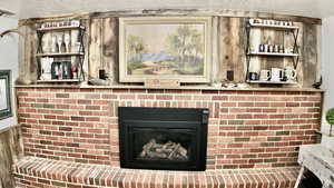 Detailed view of a brick fireplace
