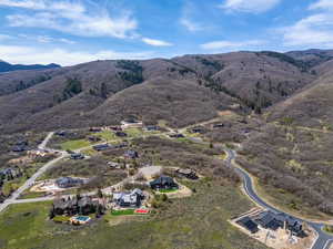 Aerial perspective of suburban area featuring mountains