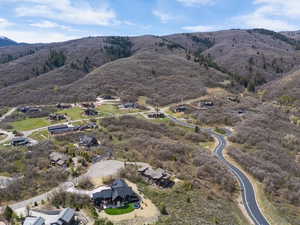 Aerial perspective of suburban area featuring mountains