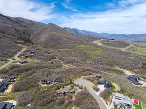 Aerial perspective of suburban area featuring a mountainous background