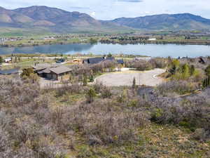 View of mountain background featuring a large body of water