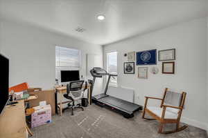 Office space with light carpet