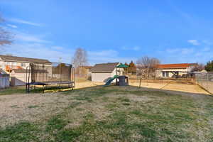 Fenced backyard with a shed