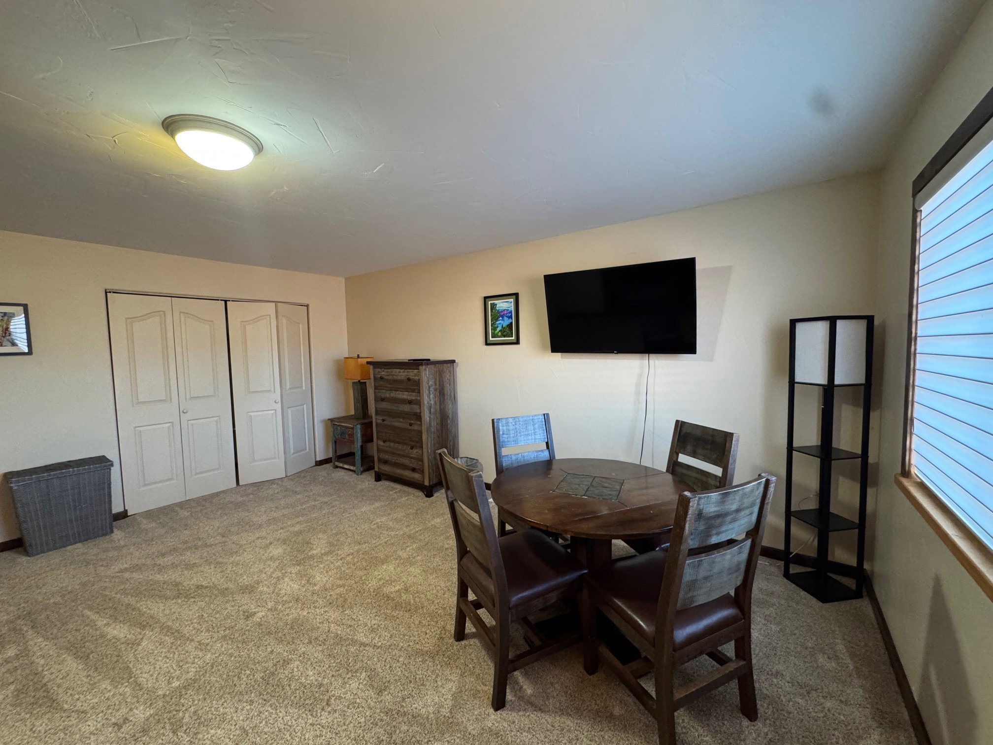 View of carpeted dining space