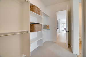Spacious closet with light colored carpet