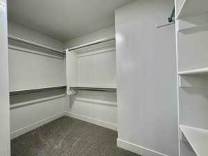 Walk in closet with dark carpet