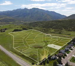 Drone / aerial view of a mountainous background