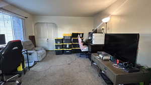 Office space featuring carpet flooring