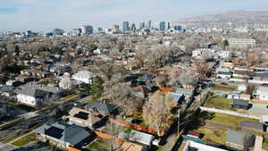 Aerial view of property's location with Salt Lake City skyline