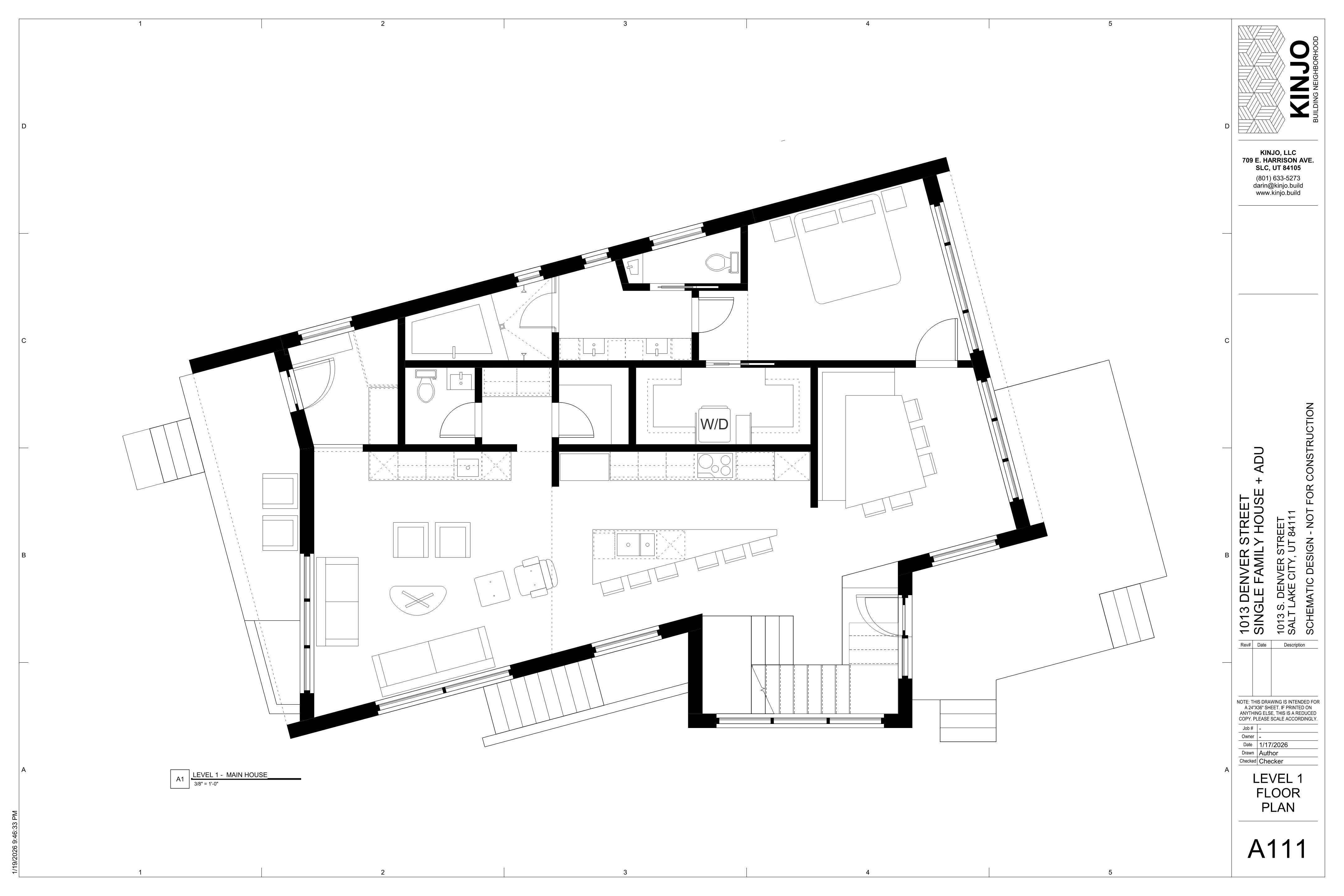 Single Family Home + ADU Design - Level 1 Floor Plan