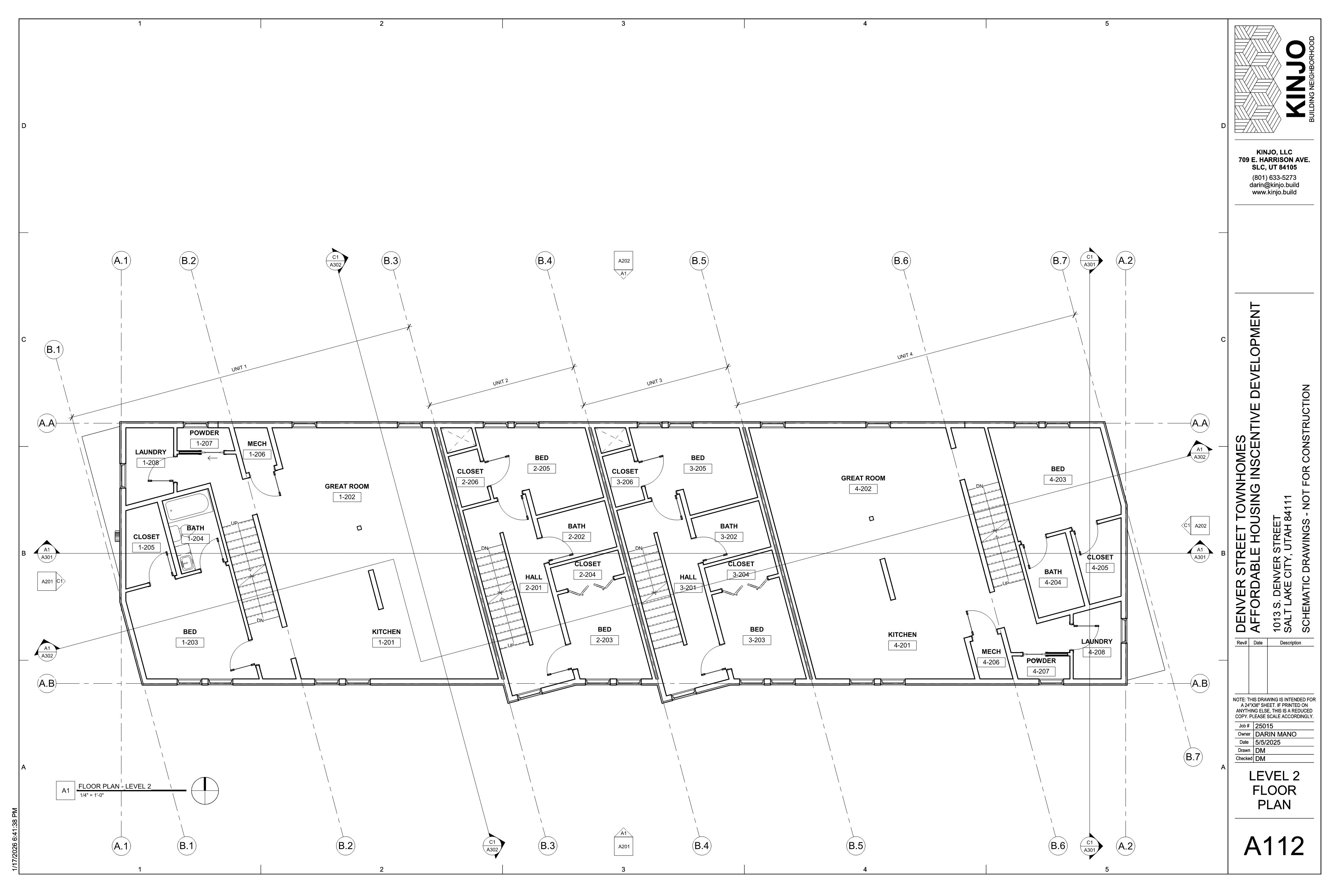 4 Unit Townhome (AHI) Development - Level 2 Plan