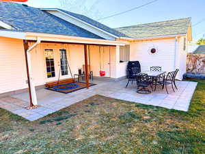 View of patio featuring french doors.