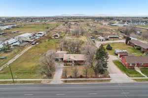Drone / aerial view of a mountain backdrop