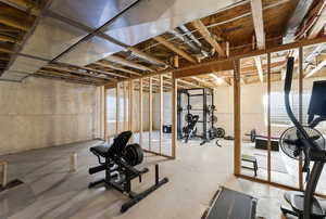 Exercise area with concrete flooring