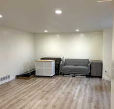 Living area featuring recessed lighting and light wood-style flooring