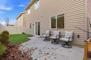Fenced backyard with a patio area