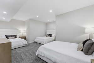 Bedroom featuring recessed lighting and carpet floors