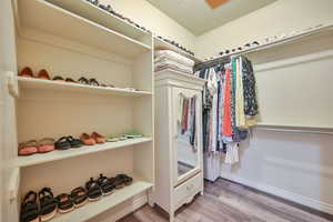 Walk in closet featuring light wood-style flooring