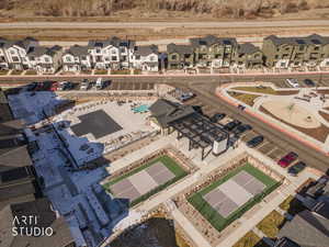 Aerial perspective of suburban area