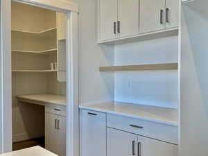 Detailed view of backsplash and a desk