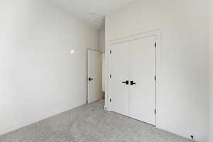 Unfurnished bedroom featuring carpet floors and a closet