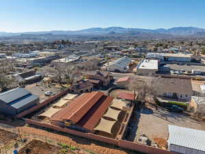 Aerial perspective of suburban area featuring mountains