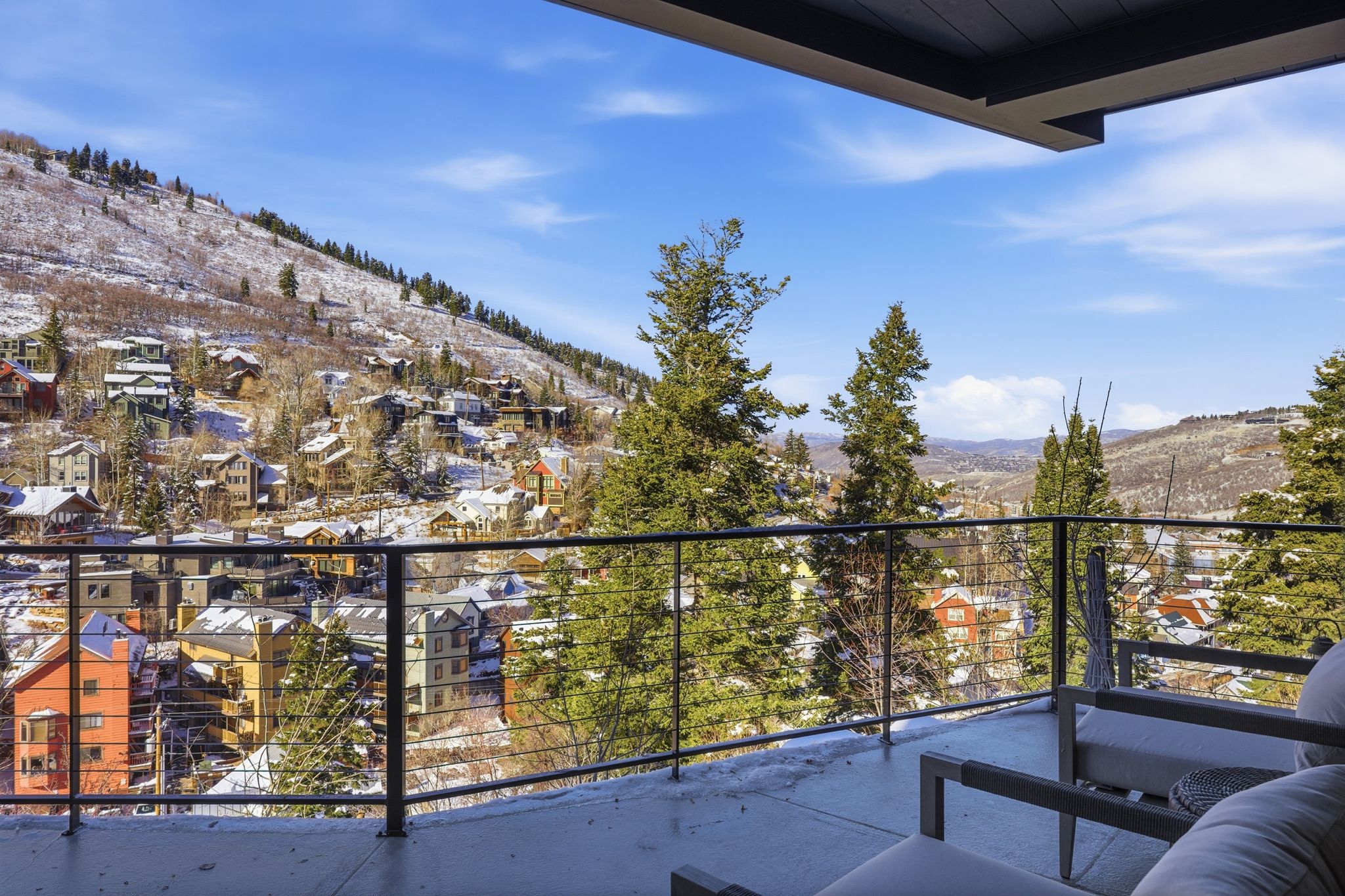 Balcony with a mountain view