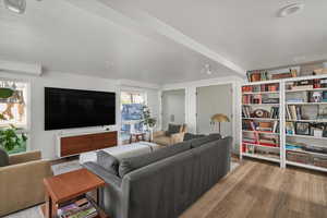 Living room with wood finished floors