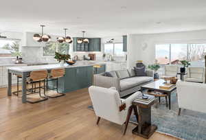 Living room featuring light wood finished floors and plenty of natural light
