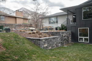 View of yard with a patio area and a mountain view