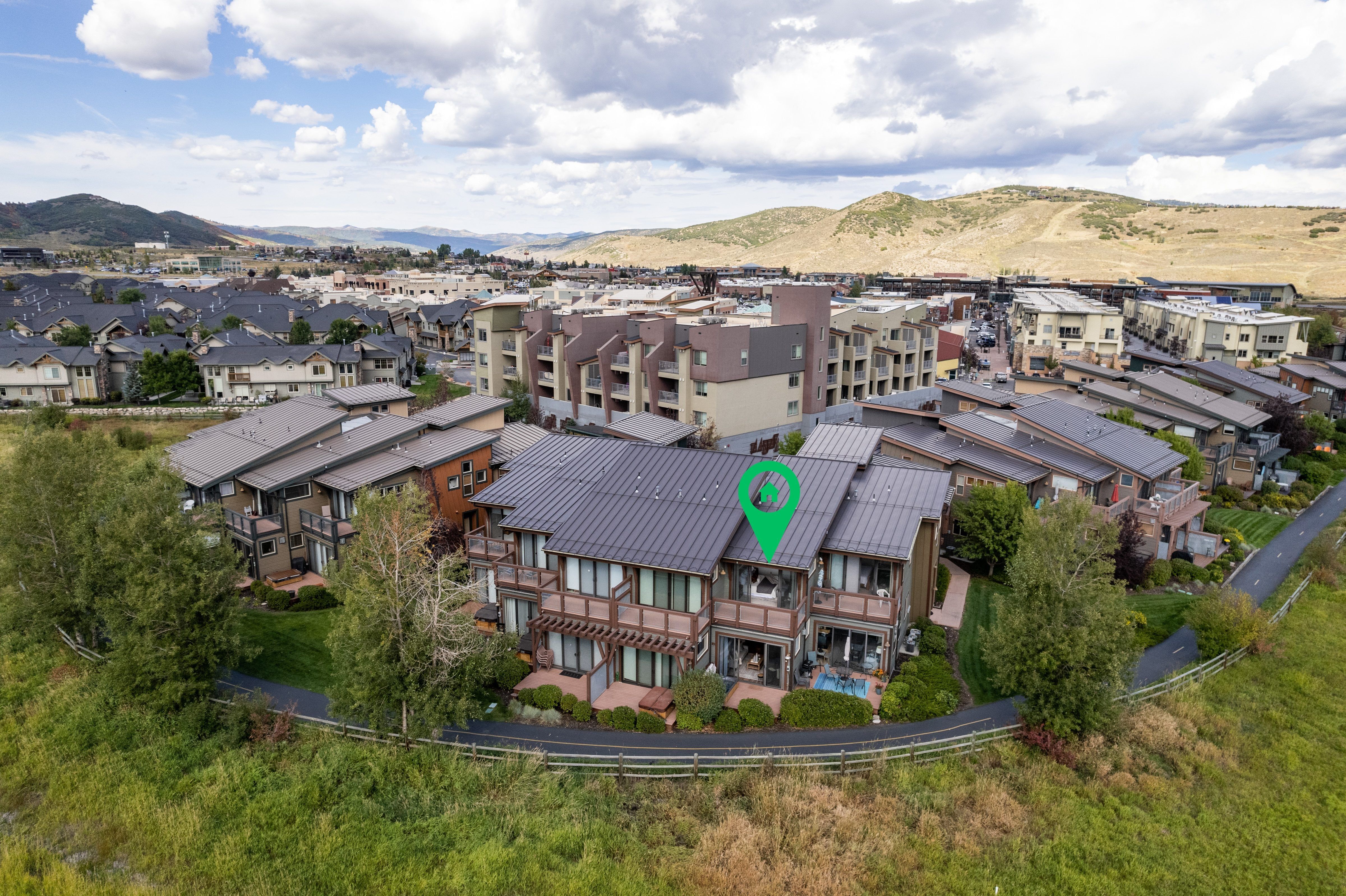 Drone / aerial view of a mountainous background