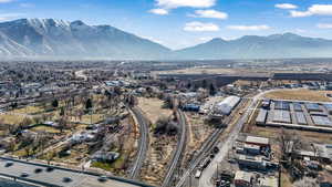 Bird's eye view of a mountainous background