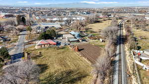 Aerial view of a mountain backdrop