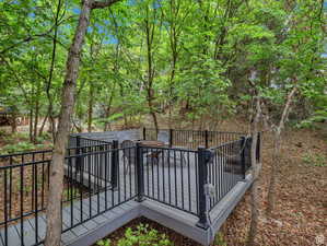 Wooden deck with outdoor dining area