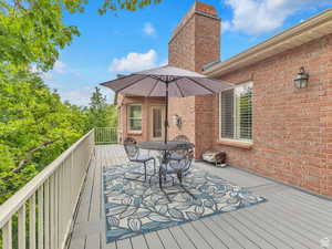 Wooden deck featuring outdoor dining area