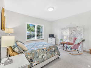 Bedroom with carpet flooring and baseboards