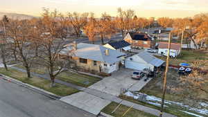 Aerial view at dusk of a residential view
