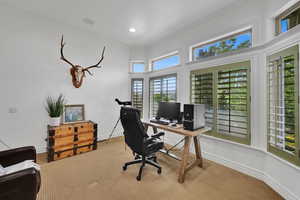 Front of house Office space with carpet floors and ornamental molding