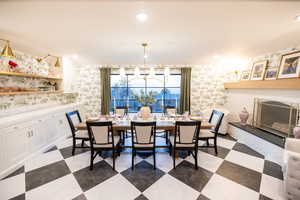 Dining area with a fireplace