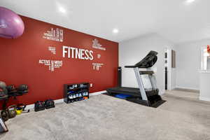 Exercise area with recessed lighting