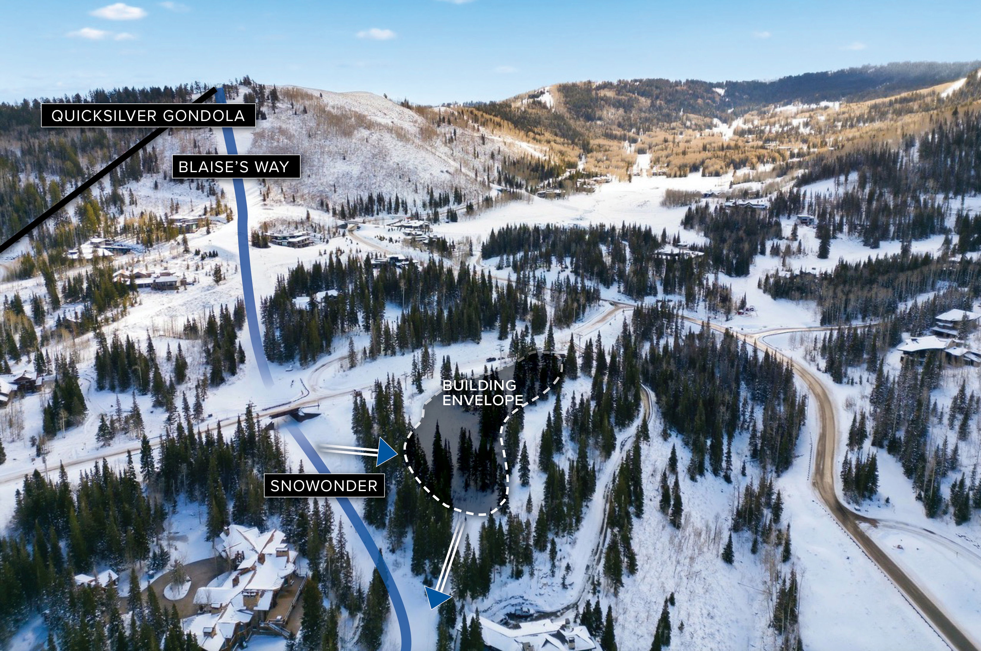 Snowy aerial view with a mountain view