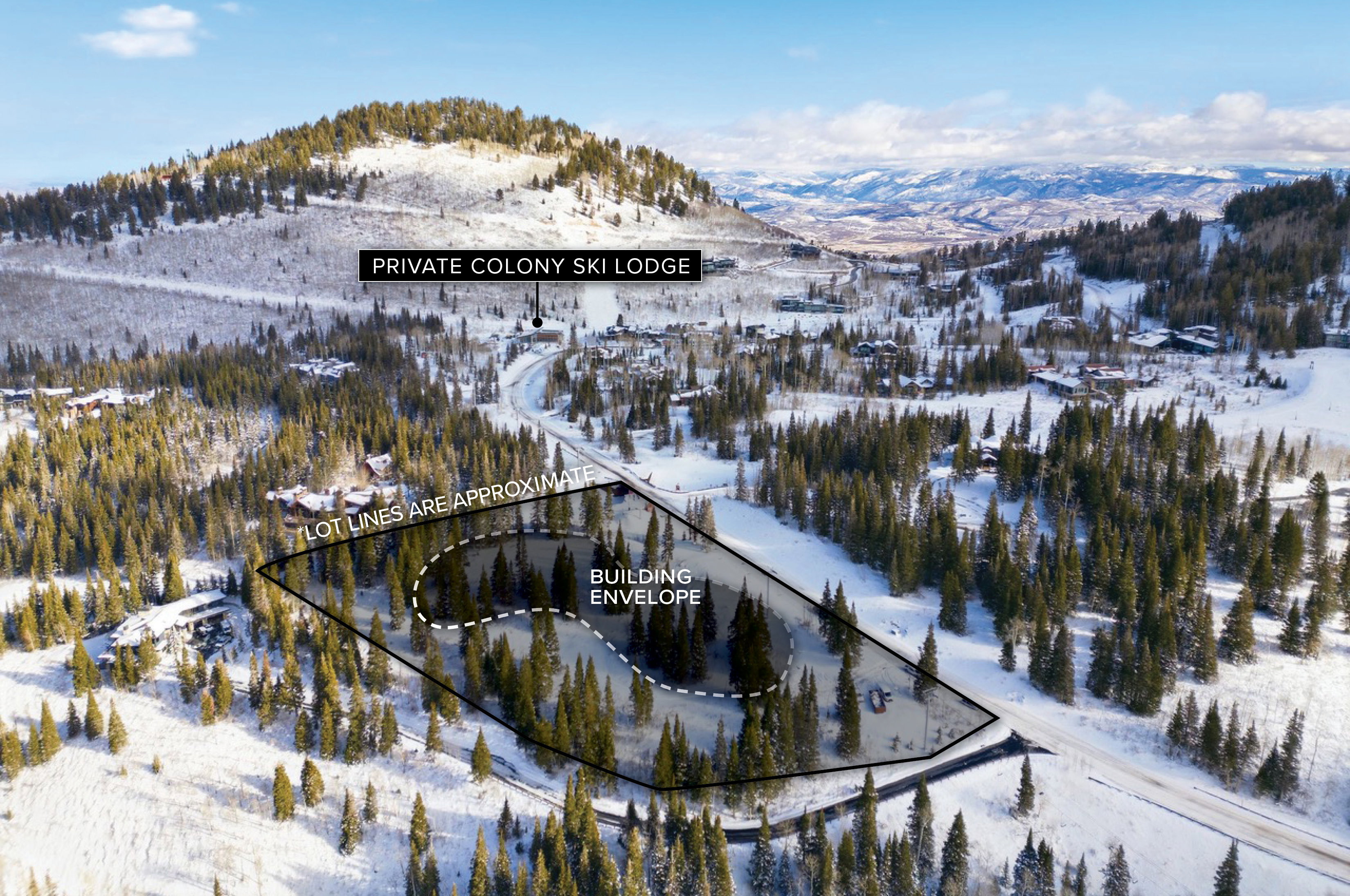 Snowy aerial view with a mountain view