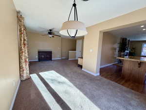 Spacious dining area with family room attached with access to garage and back patio