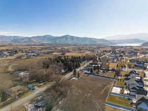 Aerial view of residential area featuring mountains