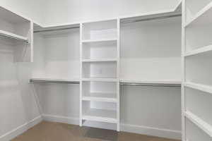 Walk in closet with light carpet