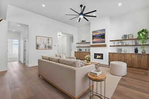 Enhanced photo of staged family room