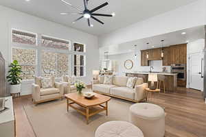 Enhanced photo of staged family room