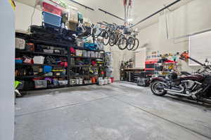 Garage featuring a workshop area