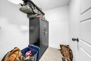 Walk in closet with light colored carpet