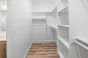 Walk in closet featuring light wood-type flooring